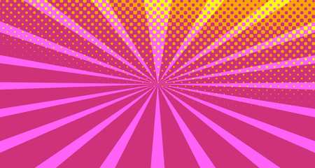 Obraz premium Vintage colorful comic book background. Orange blank bubbles of different shapes. Rays, radial, halftone, dotted effects. For sale banner empty Place for text 1960s. Copy space vector eps10.