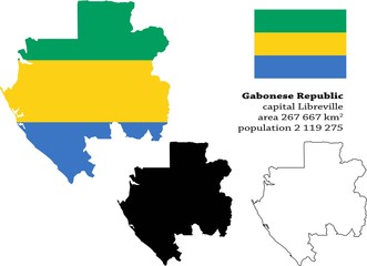 Gabonese, Gabon vector map, flag, borders, mask , capital, area and population infographic
