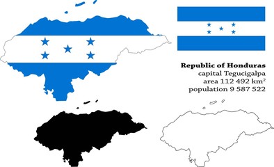 Honduras vector map, flag, borders, mask , capital, area and population infographic