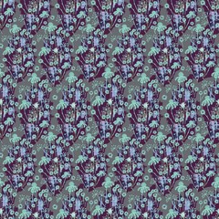 Obraz premium Abstract flowers and leaves repeat seamless pattern. Watercolor and digital hand drawn pattern. mixed technique for textile design and design