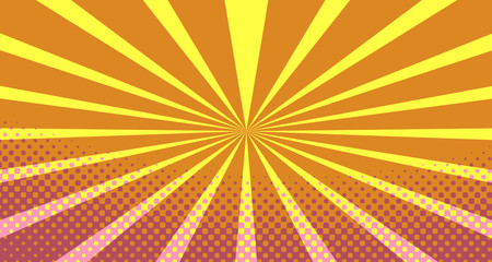 Vintage colorful comic book background. Orange blank bubbles of different shapes. Rays, radial, halftone, dotted effects. For sale banner empty Place for text 1960s. Copy space vector eps10.