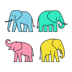 Linear Set of colored Elephants icons. Icon design. Template elements
