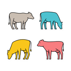 Fototapeta premium Linear Set of colored Cows icons. Icon design. Template elements