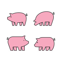Linear Set of colored Pigs icons. Icon design. Template elements