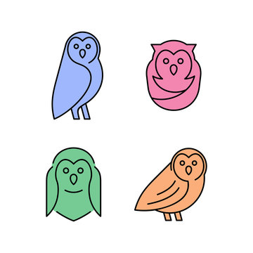 Linear Set of colored Owls icons. Icon design. Template elements