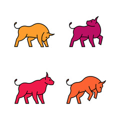 Linear Set of colored Bulls icons. Icon design. Template elements