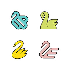 Linear Set of colored Swans icons. Icon design. Template elements