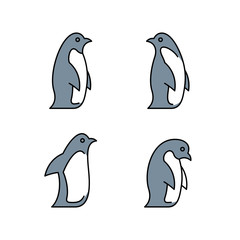 Linear Set of colored Penguins icons. Icon design. Template elements