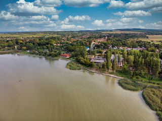 Fototapeta na wymiar Aerial drone picture from a lake Balaton of Hungary, Balatonbereny