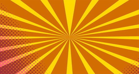 Vintage colorful comic book background. Orange blank bubbles of different shapes. Rays, radial, halftone, dotted effects. For sale banner empty Place for text 1960s. Copy space vector eps10.