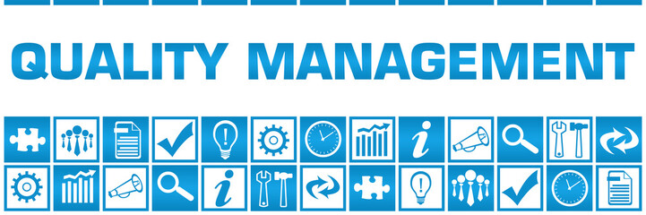 Fototapeta na wymiar Quality Management Blue White Box Grid Business Symbols 