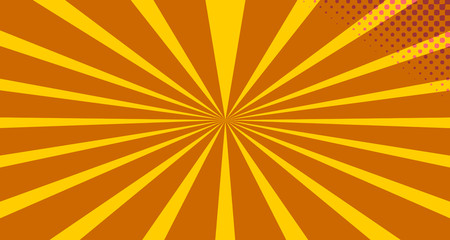 Fototapeta premium Vintage colorful comic book background. Orange blank bubbles of different shapes. Rays, radial, halftone, dotted effects. For sale banner empty Place for text 1960s. Copy space vector eps10.