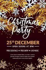 Christmas party calligraphy lettering, poster or banner template. Holiday flyer with place for text. Vector illustration