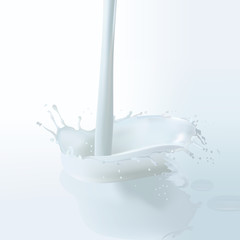 Milk splash seamless pattern. 3d realistic yogurt wave border on blue background. Vector milk package design.