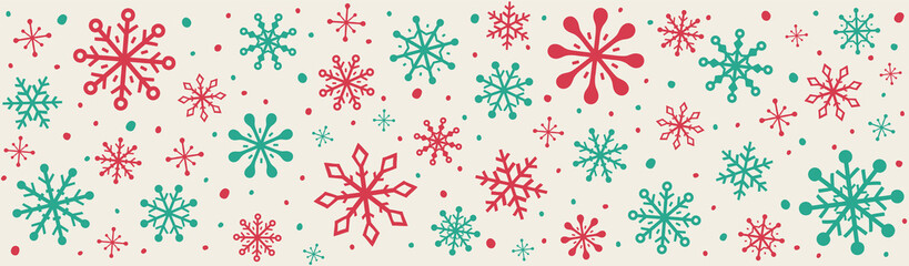 Christmas ornament with snowflakes. Panoramic header with Xmas decoration. Vector