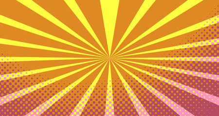 Vintage colorful comic book background. Orange blank bubbles of different shapes. Rays, radial, halftone, dotted effects. For sale banner empty Place for text 1960s. Copy space vector eps10.