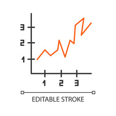 Naklejka premium Area chart linear icon. Rising graph with indexes. Increasing diagram. Infographic. Business visualization. Thin line illustration. Contour symbol. Vector isolated outline drawing. Editable stroke