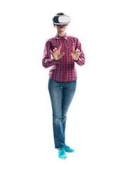 Young woman wearing VR goggles