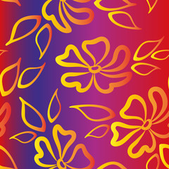 Seamless Pattern with Golden Yellow Symbolical Flowers and Leaves on Tile Background. Vector