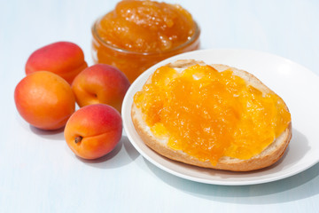 Fototapeta na wymiar Tasty sandwich with apricot jam.