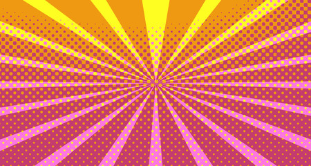 Vintage colorful comic book background. Orange blank bubbles of different shapes. Rays, radial, halftone, dotted effects. For sale banner empty Place for text 1960s. Copy space vector eps10.