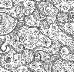 Abstract vector decorative seamless pattern with handwritten figured lines, beautiful floral ornament