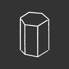 Hexagonal prism chalk icon. Geometric dimensional figure. Hexagon based decorative element. Polygonal construct. Abstract shape. Simple print. Isometric form. Isolated vector chalkboard illustration