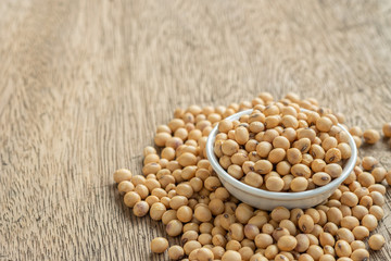 Fototapeta premium Soy bean in bowl on floor and copy space