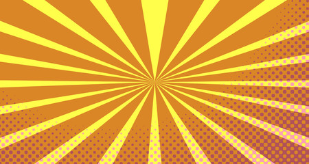 Obraz premium Vintage colorful comic book background. Pink Orange blank bubbles of different shapes. Rays, radial, halftone, dotted effects. For sale banner empty Place for text 1960s. Copy space vector eps10.