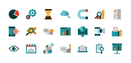 business strategy network icons set