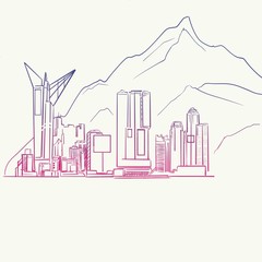 Futuristic city in the backdrop of the mountains. hand drawing. Sketch for vector image. A city from the future. 