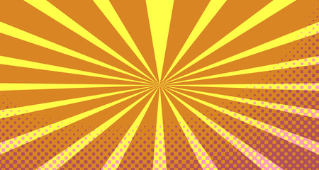 Obraz premium Vintage colorful comic book background. Pink Orange blank bubbles of different shapes. Rays, radial, halftone, dotted effects. For sale banner empty Place for text 1960s. Copy space vector eps10.