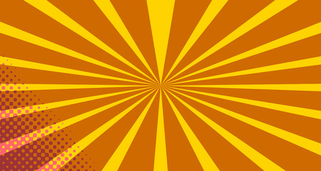 Obraz premium Vintage colorful comic book background. Pink Orange blank bubbles of different shapes. Rays, radial, halftone, dotted effects. For sale banner empty Place for text 1960s. Copy space vector eps10.
