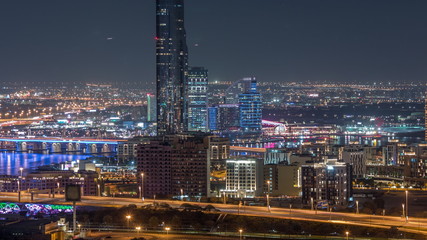 Nighttime rhythm of the city of Dubai aerial timelapse