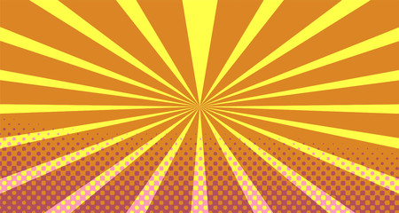 Vintage colorful comic book background. Pink Orange blank bubbles of different shapes. Rays, radial, halftone, dotted effects. For sale banner empty Place for text 1960s. Copy space vector eps10.