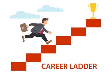 Career ladder. A man climbs the career ladder. Vector illustration of work motivation.