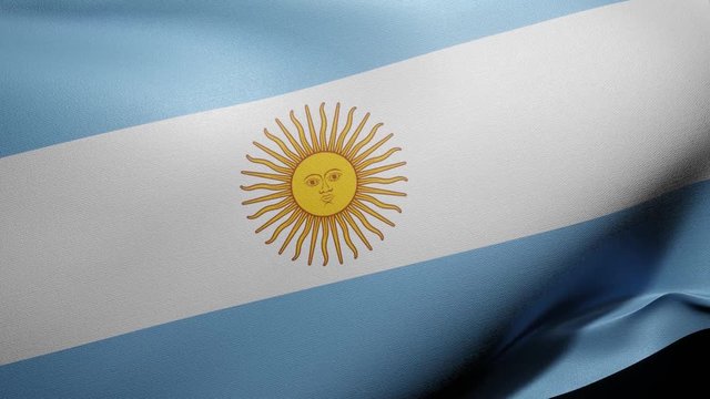 Close up of Argentina flag video waving in wind. Realistic Animation Flag background 4K UHD 60FPS