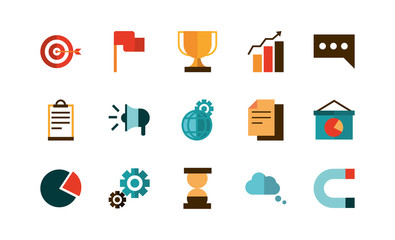 business strategy network icons set