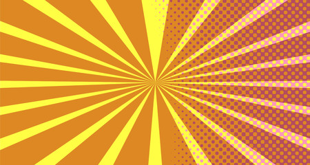 Vintage colorful comic book background. Pink Orange blank bubbles of different shapes. Rays, radial, halftone, dotted effects. For sale banner empty Place for text 1960s. Copy space vector eps10.