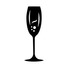 Wine glyph icon. Tulip wineglass. Champagne. Alcohol beverage. Party cocktail. Sweet aperitif drink. Tableware, glassware. Silhouette symbol. Negative space. Vector isolated illustration