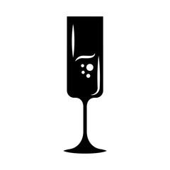 Wine glass glyph icon. Fort wineglass. Champagne. Alcohol beverage with bubbles. Party cocktail. Aperitif drink. Tableware, glassware. Silhouette symbol. Negative space. Vector isolated illustration