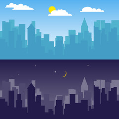 City landscape, day and night city landscape. Vector illustration of a cityscape.