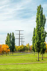 Old concrete poles in Kuusankosku, Finland at autumn
