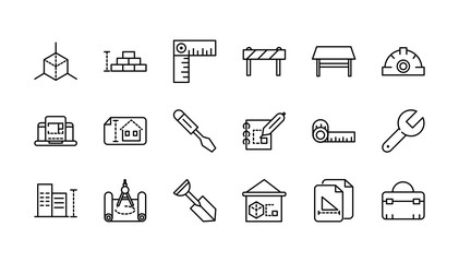 Fototapeta premium architecture construction tools icons set line