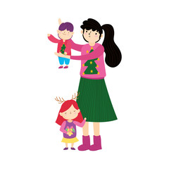 merry christmas mom and kids with ugly sweater