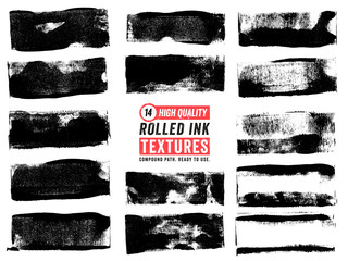 Rolled Ink Textures. Set of 14 high quality, thin rectangle textures made using an ink roller. Highly detailed vectors taken from ultra high resolution scans - obrazy, fototapety, plakaty