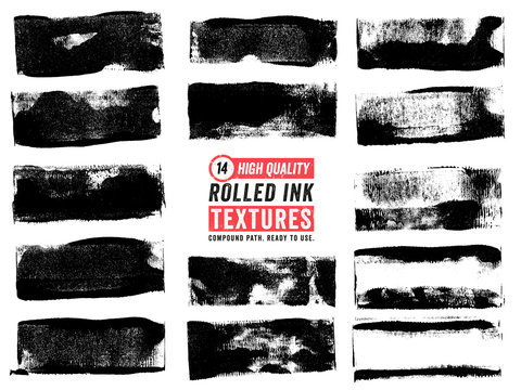 Rolled Ink Textures. Set of 14 high quality, thin rectangle textures made using an ink roller. Highly detailed vectors taken from ultra high resolution scans