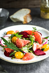 Pomelo with Beetroot, Cherry Tomato and Rocket Salad