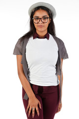 Blank t-shirt mock-up - Cute preppy, fashion geek girl ready for your design