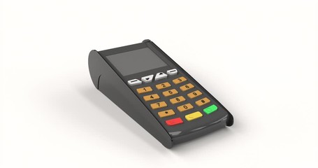 Payment terminal mock up. Payment by gold credit card. Online transaction. Gold pos terminals for credit card payments. 4k - Powered by Adobe